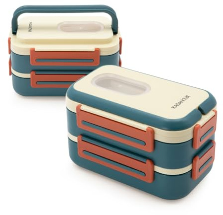 KASANOVA Porta pranzo con 2 scomparti e posate Clicks blu beige