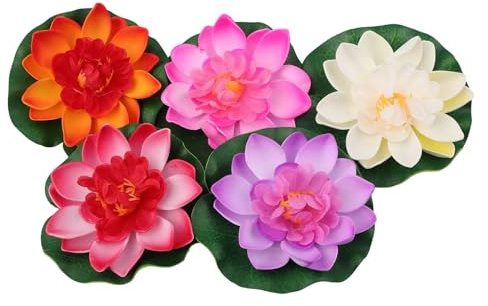 HKYBCF 5 STÜCKE Künstliche Gefälschte Schwimmende Seerose Zufällige Farben Lotusblatt Teichpflanzen Garten Pool Dekor Gartenpflanzen