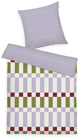 Tom Tailor Soft-Renforcé-Bettwäsche, 70x90 cm + 140x200 cm, 100% Baumwolle/Renforcé, mit Wendemotiv und farbigem Reißverschluss, Bold Check Lila, Grün (Soft Lilac, Moss Green & Off White)