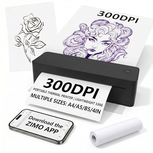 Fuhuihe Tattoo Drucker Übertragungsvorlage Maschine A4 Thermodrucker Bildungsdrucker, Vorlage-Drucker mit 10 Blättern Vorlagenpapier 1 Rolle A4-Etikett-Standardpapier, schwarz