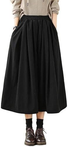 Jupe-Culotte Large En Velours Côtelé Pour Femme - Jupe Longue En Velours Côtelé Pour Femme, Taille Élastique, Pantalon Ample Palazzo, Confortable Et Doux, Idéal Pour Le Travail Au Quotidien, N
