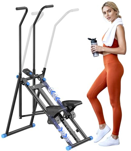 Stair Stepper for Home,Stair Climber Foldable,Large Pedal Vertical Climber Machine for Full-Body Workout,Steppers for Exercise at Home with 300LBS Loading Capacity (Two Handle-Black)
