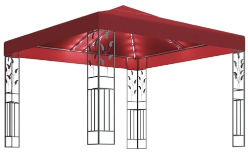 Generico Gazebo con Stringa di Luci LED 3x3 m Rosso Vino,Casa e Giardino,Prato e Giardino,Vita all'aperto,Strutture da Esterno,Baldacchini e Gazebo,Rosso,29.4 kg,3070297