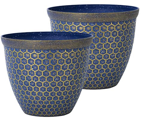 SG Traders Plant Pots Outdoor - Modern Honeycomb Decorative Lightweight Plastic Planter with Stone Finish, Durable & Weather-Resistant for Home, Garden, Balcony & Outdoor Use, Large Floor Planter