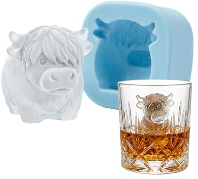 Mini Hochlandrind Eiswürfelform, 2026 Neu 3D Silikon Eiswürfelform Tier Eiswürfelbehälter, Silikonformen mit Tiermotiven, wiederverwendbare Eiswürfelforms für Schokolade, Bonbons und Seife (A)
