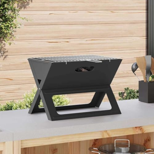 Griglia da Esterno Portatile in Acciaio Nero 46x31x31 cm, Barbecue Compatto per Giardino e Picnic, Design Moderno per Uso Esterno