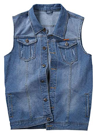 Men's Casual Button Up Denim Vest Vintage Sleeveless Jeans Vest Jacket Light Blue