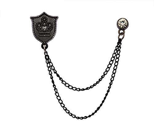 Knighthood Broche Bouclier noir avec couronne gravée et chaîne en cristal noir à suspendre