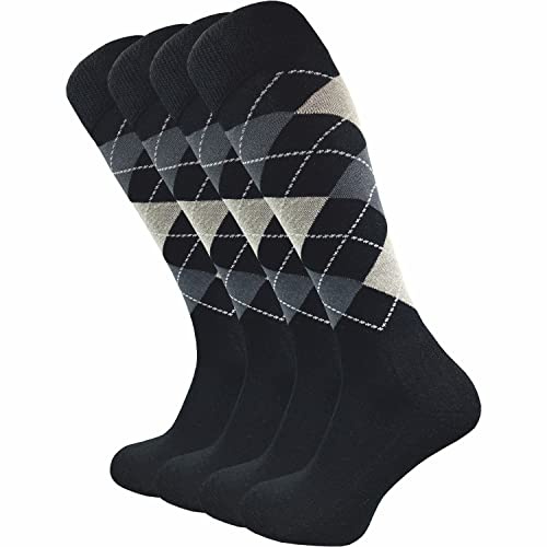 GAWILO Chaussettes equitation femme et homme (4 paires) | Chaussettes chaudes avec ceinture confortable (Noir à carreaux, 43-46)