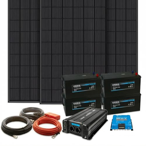 3.000 Watt Insel Solaranlage autarke PV-Anlage mit 1.040Ah Batterien, 960W Solarpanelen, 4 Solarbatterien, MPPT Laderegler, Sinus Wechselrichter, installationsbereit