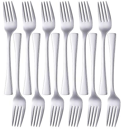 Meisha Pastry Cake Forks, Silver Stainless Steel Small Dessert Forks Set of 12, Kitchen Accessory Wedding Party for Salad, Appetizer, Fruit