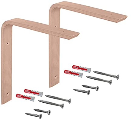 Gedotec Holzkonsole Wand-Winkel | 2 Stück - Regalwinkel aus Buche | 300 x 250 mm | COUNTRY | Regal-Halter aus massivem Naturholz | Träger in L-Form | Konsolen geeignet für Bücherregale