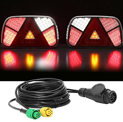 DARKGUARD Feux Arrière de Remorques LED 12/24v,7Function|Prise 13broches Câble 4,0m|2x6brochesConnexion à Baïonnette|Feu Eclairage Remorque, Feu Éclairage Antibrouillard Recul pour Remorque E-Mark