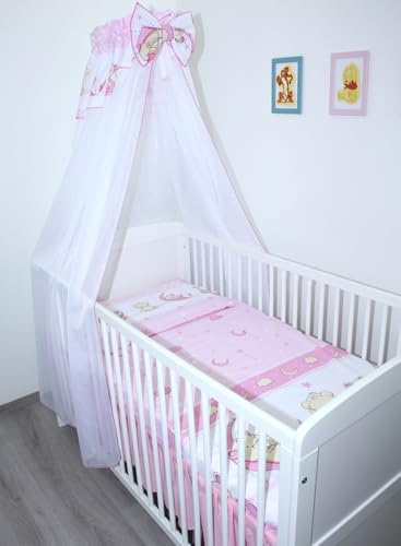 Primawela Baby Bettset Bettwäsche mit Himmel Chiffon - Bärchen Rosa - Bettausstattung Set (7 teilig)