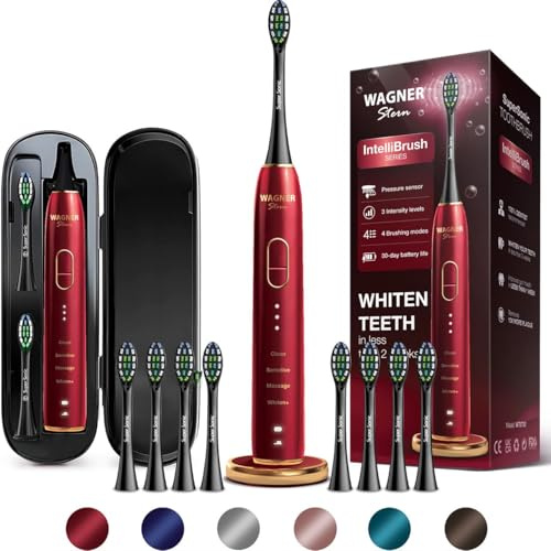 Wagner Stern IntelliBrush Series Whitening Elektrische Zahnbürste mit Drucksensor Bietet 4 Putzmodi, 3 Intensitäten, 8 weiche Bürstenköpfe und ein luxuriöses Reiseetui