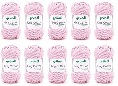 Gründl Wolle King Cotton Baumwolle 10 Knäuel 50 g, babyrosa | dicke Wolle zum Stricken - Strickgarn - Häkelgarn - 55 % Polyacryl, 45 % Baumwolle - 50 g / 78 m - Nadelstärke 6-7