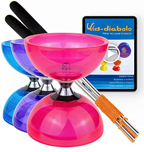 Juggle Dream Cyclone Quartz Diabolo Jonglierset – Freiläufer mit Kugellager Profi-Diabolo inkl. Aluminiumstäbe, Online-Lernvideo – Jonglierspielzeug (Rosa)
