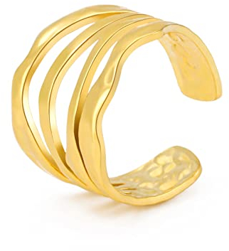 TEAMER Unregelmäßiger Wirbel-Labyrinth-Ring Edelstahl Einstellbare Geometrische Unregelmäßige Spirale Offene Fingerringe Übertriebener Punk-Schmuck Für Frauen Mädchen (Stil 3 - Gold)