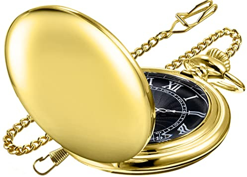SwitchMe Klassiskt kvartsfickur klocka med kedja, kvartsfickur har unik urtavla, herrfickur med kedja, lämplig för jul/examen/födelsedag/fars dag, Pk060210-guld, Kvartsurverk