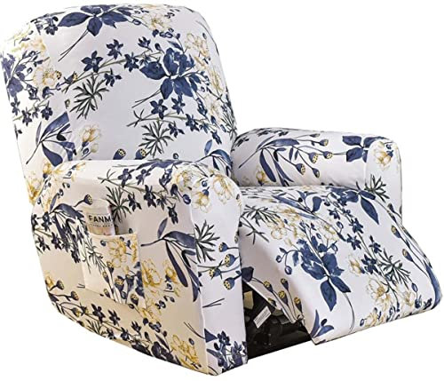 Stretchhusse für Relaxsessel Sesselbezug, 4/6/8-Teilig Sesselschoner Sesselauflage Relax mit Armlehnen Beige/Blau Sessel Überwurf Bezug Hochlehner Relaxsessel Mit Elastischem Boden ( Color : #34 , Siz