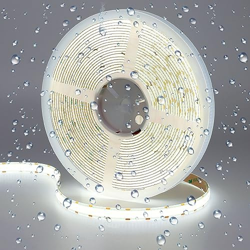 GOMING 24V Doppelreihe COB LED Streifen Wasserdicht IP65 Kaltes Weiß 6000K | 10M LED Strip 600LEDs/M LED Band Selbstklebend CRI 93+ Hohe Helligkeit 20000lm für Heim Deko(Netzteil nicht Enthalten)