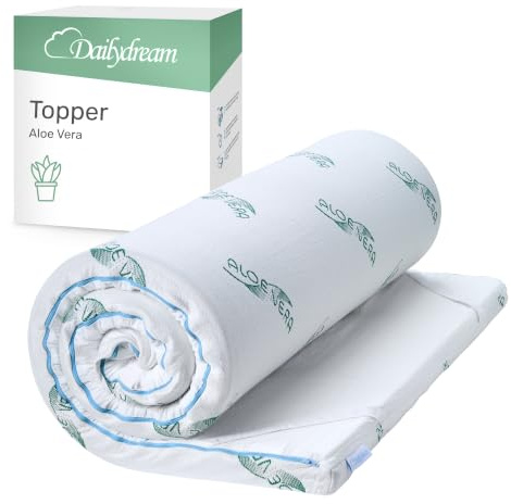 Dailydream Topper 90x200cm aus Memory Foam, 3,5 cm hoch | Edition Aloe Vera, H1/2, weicher Matratzentopper mit waschbarem Bezug, Noppen und elastischen Bändern.
