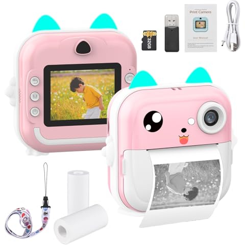 Camnoon Cute Kids Fotocamera istantanea per Bambini Fotocamera Digitale da 24 MP Fotocamera per Stampa istantanea per Bambini con Schermo IPS da 2,4 Pollici Videoregistratore Filtri Carini