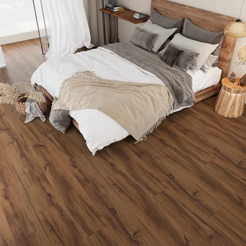 VEELIKE Verdickt PVC Bodenbelag Holzoptik Braun Vintage Fliesenaufkleber Holzoptik Vinylboden Selbstklebend Bodenfliesen 90cm×15cm 16 Stück 1.8mm Klebefliesen Boden Bad Schlafzimmer Küchenfliesen