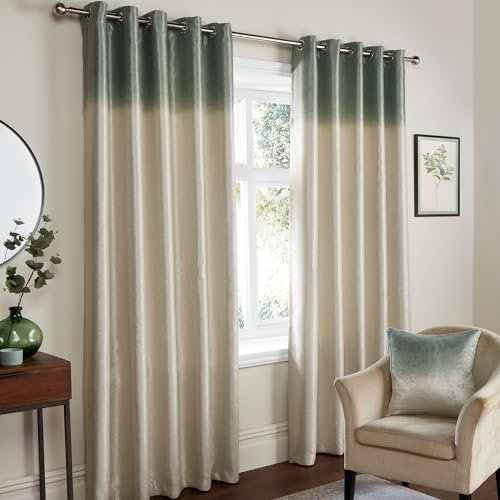 Fusion Sage Green Curtains W46 x L72 for Living Room, Bedroom, Office, Eyelet, Thermal Curtains, Ring Top, 2 Panels for Home and Window, Ombre Green Strata, OMSGN46726LPU
