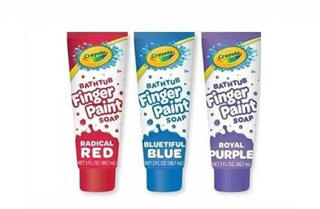 Crayola Badewannen-Fingerfarbe, 3 Farben, 85 ml Tuben (Radikalrot, Blaublau und Königsviolett)