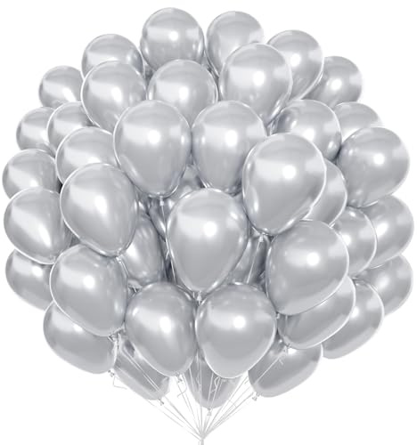 Unisun Globos Plateado 100 Piezas, 12 Pulgadas Látex Plateado Metálico Cromado Globos Paquete para Kit Arco Globos Cumpleaños Bodas Baby Shower Carnaval Eventos Fiestas Decoraciones