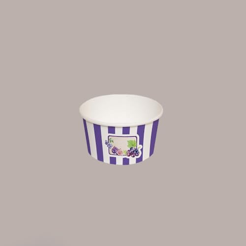 Lucgel Srl Becher Eisbecher Papier 100cc - Mittlere Grafik Fruits & Stripes Violett, Zellulosefaser 100%, recycelbar - 250 Stück -