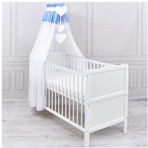 Generisch Baby Delux Babybett Himmel Betthimmel Chiffon Baldachin für Babybett Kinderbett Wiege Stubenwagen Himmelstange Applikationen Herz Deko (Blau, ohne Himmelstange)