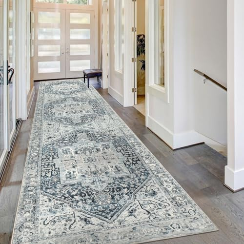 Homcomodar Lång Löpare Matta 80x300cm Blågrå Halkfria Halllöparmattor Tvättbar Kökslöpare Smutslöpare Vardagsrumsmattor Golvmatta Löpare för Hall Kök Entré
