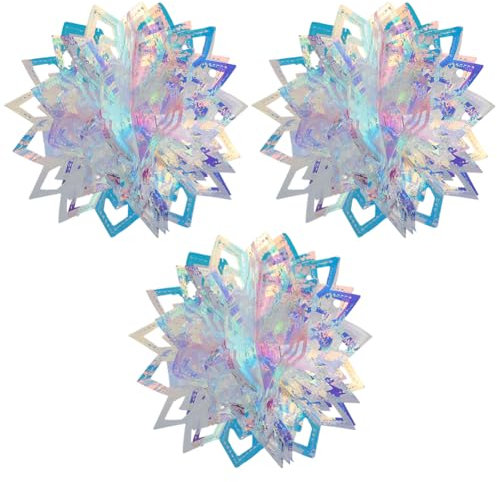 GORGECRAFT 3 pièce de Décorations de Noël à Suspendre Boule de Fleurs Irisée Décor Pliable Holographique en Plastique Plafond en Aluminium Transparent Ornement Brillant Arc en Ciel pour Fête Nuptiale
