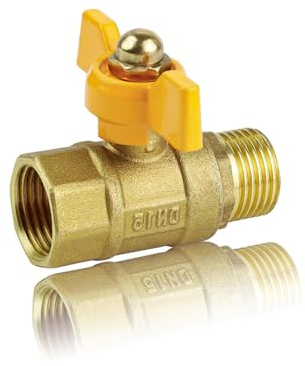 0XBIT Kugelhahn 1/2 zoll, Messing Absperrventil, Innen- und Außengewinde Absperrhahn 1/2 zoll, mit Gelbem Schmetterlingsgriff, Geeignet für Luft, Gasventile, Wasserleitungen