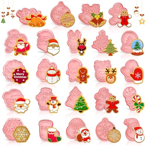 Ausstechformen Weihnachten 3D, 24 Stück Weihnachtsausstecher, 3D Kunststoff Ausstecher, Weihnachten Keksausstecher, Keksausstecher, Cookie Cutter ür Motivtorten Tortendeko Kekse Backen Küche Zubehör