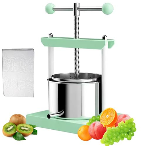 Prensa de Vino para tintura de Queso, Hierba, Fruta, Prensa Manual de Verduras de 2 litros con 1 Bolsa de Filtro/Mango en T/barriles de Acero Inoxidable, trituradora de UVA de Manzana