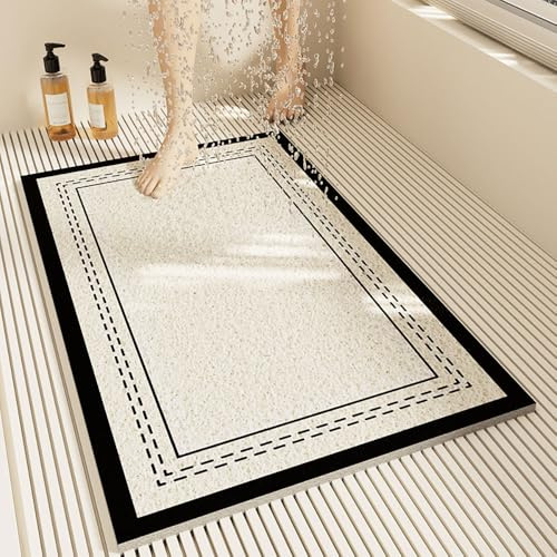 Surwin Moderner Stil Duschmatte rutschfest, Weich Komfort Duschmatten, Waschbar PVC-Luffa Badewannenmatte für Nassbereiche Pflegeleicht Schnell Trocknend rutschfeste (80x120cm,Weiß)
