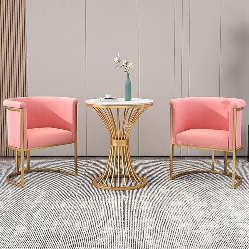 FAXJRU Essgruppe mit 2 Stühlen, Runder Esstisch, Modern Konferenztisch und 2 Stühle-Set, Empfangstisch- und Stuhl-Kombination, Küchentisch-Set für 2 Personen für Wohnzimmer und Esszimmer 60cm(Pink)
