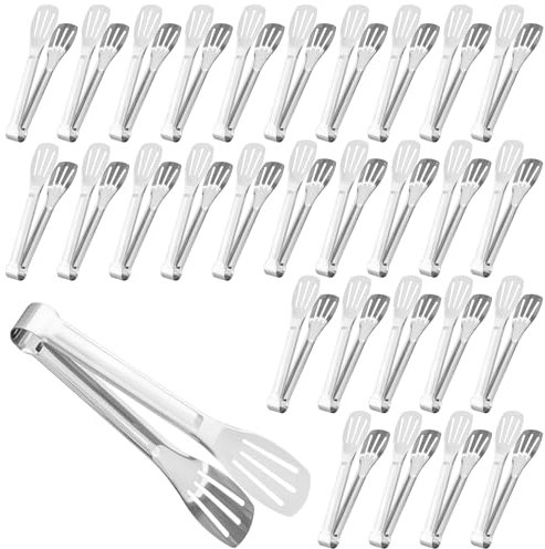 MOUYAT 30 Pack Kitchen Tongs, 9 Inch Food Serving Tongs, Stainless Steel Salad Tong Buffet Tong for Frying, Cooking, Serving, BBQ