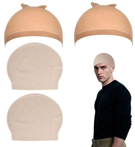 SAIIURV 2 Stück Glatzenkappe Latex Glatze Perücke Erwachsene mit Haarnetz Glatze Kostüm Bald Cap Glatzen Kappe Fake Skalp für Halloween Karneval Cosplay Party (2 Stück)