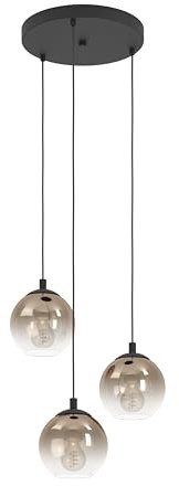 EGLO Ariscani 1 Kluster-hänglampa, med 3 ljuskällor, pendellampa för matbord och trapphus, i svart metall och kopparfärgat glas, hängande matrumslampa, E27-sockel, diameter 42,5 cm