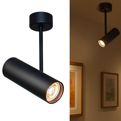 Planetitaly Faretto LED da Soffitto con Asta Orientabile GU10 SPOT Luce per Penisola, Cucina, Quadro, Museo, Galleria Arte, Vetrina, Negozio, Lampada Sostituibile, Facile Installazione, 230V (Nero)