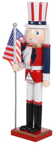 Alipis Independence Day Nutcracker Wooden Nutcracker Soldier Figurine Statue Flag Decoration for Christmas Tabletop