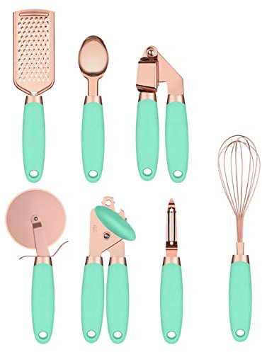 Set di 7 utensili da cucina in acciaio inox rivestito in rame, per sbucciare il ghiaccio, grattugia, grattugia, frusta