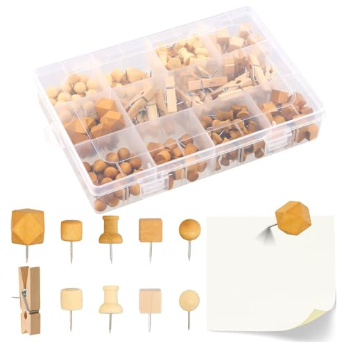 235 Stück Pinnadeln Holz, Reißzwecken mit Aufbewahrungsbox - Natürliche Holz-Pinnwandnadeln für Korkwand, Foto Collagen, Kleidung & Dekoration