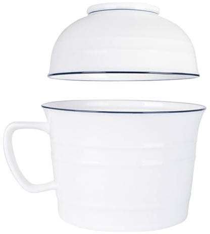 ULTECHNOVO Ciotole Ramen Giapponesi 2 Pezzi 800ml e 400ml Ceramica Bianca | Coperchio, Bordo Liscio senza Sbavature, Forma Rotonda, per Alimenti e Snack