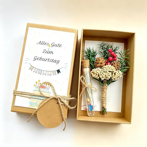 Geldgeschenke Geburtstag Happy Birthday Geschenkbox inklusive Geburtstagskarten Trockenblumen Reagenzglas Kreative Geldgeschenk Verpackung für Frauen & Männer (Geburtstag)