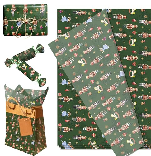 50 fogli di carta velina natalizia schiaccianoci rossa carta da regalo di arte artigianale carta decorativa per fai da te Natale Capodanno forniture per decorazioni per feste